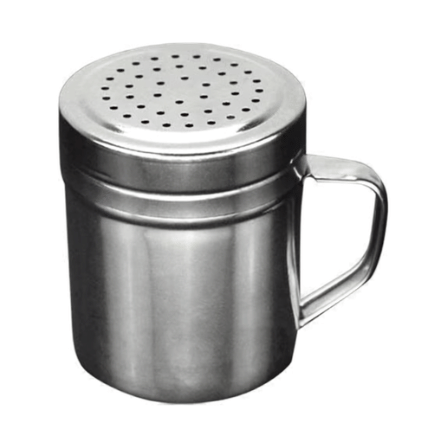 Stainless steel shaker with handle for flour or powdered sugar