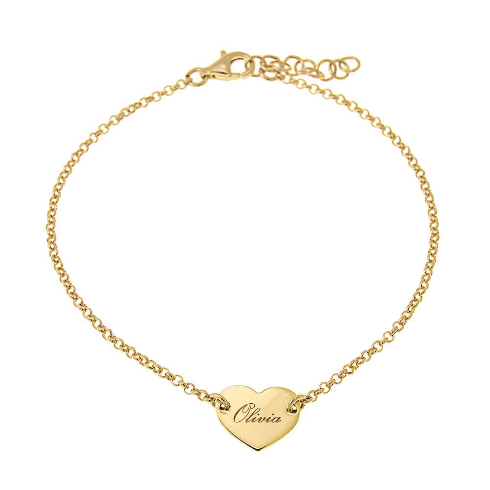 Name Bracelet With Dainty Heart Pendant In 18K Gold Plating