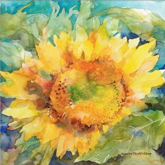 wall art, sunflower, original art, bright artwork, cheerful art work