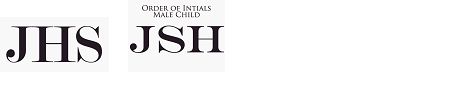 Two sets of initials: JHS and JSH, showing the Order of Initials in a Monogram for a male child above JSH.