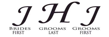Three bold initials: J, H, J. Underneath, show the Order of Initials in a Monogram for bride and groom’s names.