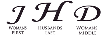 Stylized initials J H D in the classic Order of Initials in a Monogram, names written below each corresponding letter.
