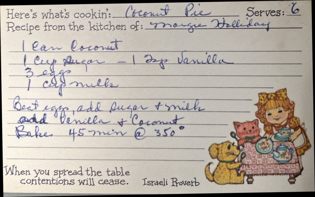 Coconut Pie, old recipes, old cookbooks, old handwritten recipes