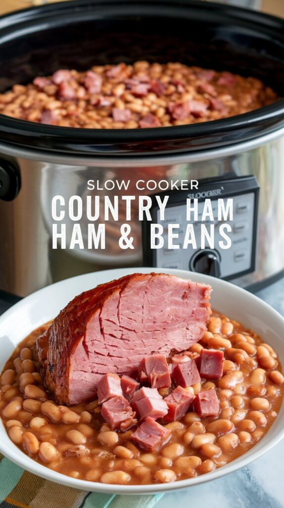 slow cooker, ham, beans