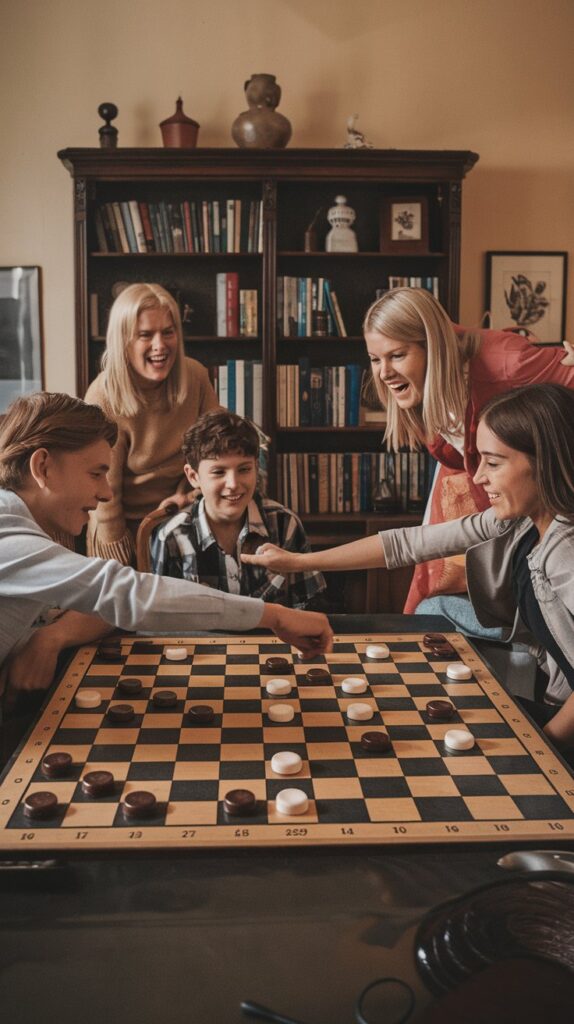 kids playing games, checkers, 1950's