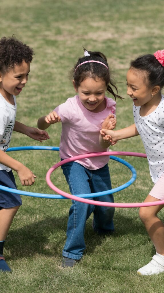 hula hoops, kids playing