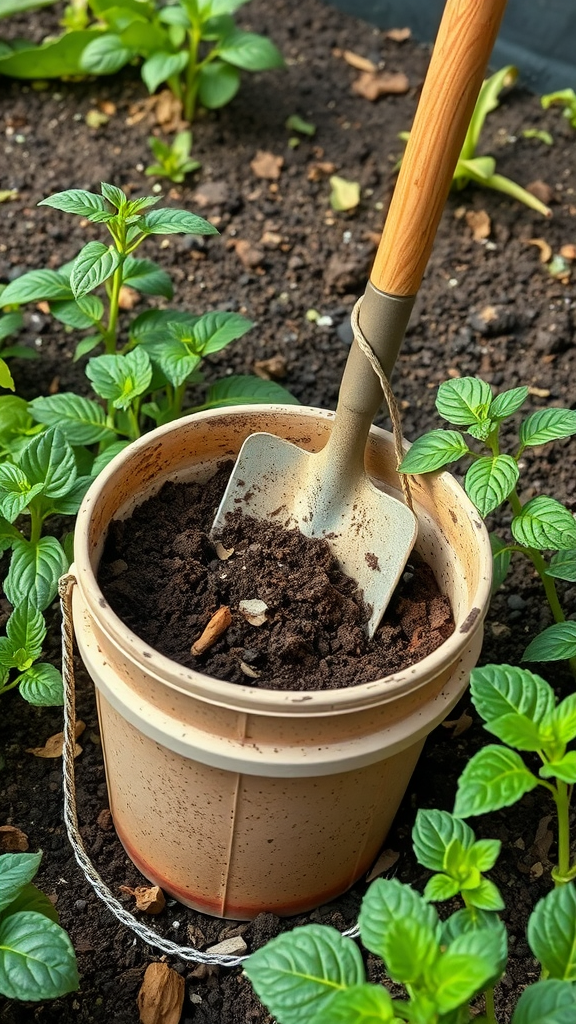 Rich, dark soil enriched with organic matter and green plants in a chicken coop garden