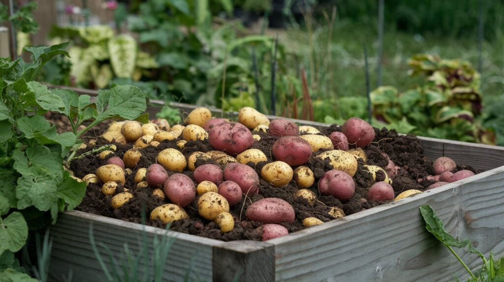 potatoes in a garden, potato harvest