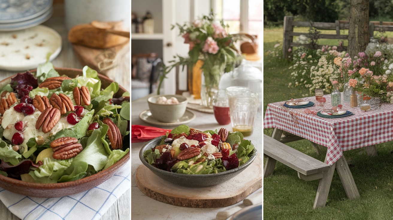 A vibrant salad featuring pecans, cranberries, and mixed greens, ideal for a southern meal.