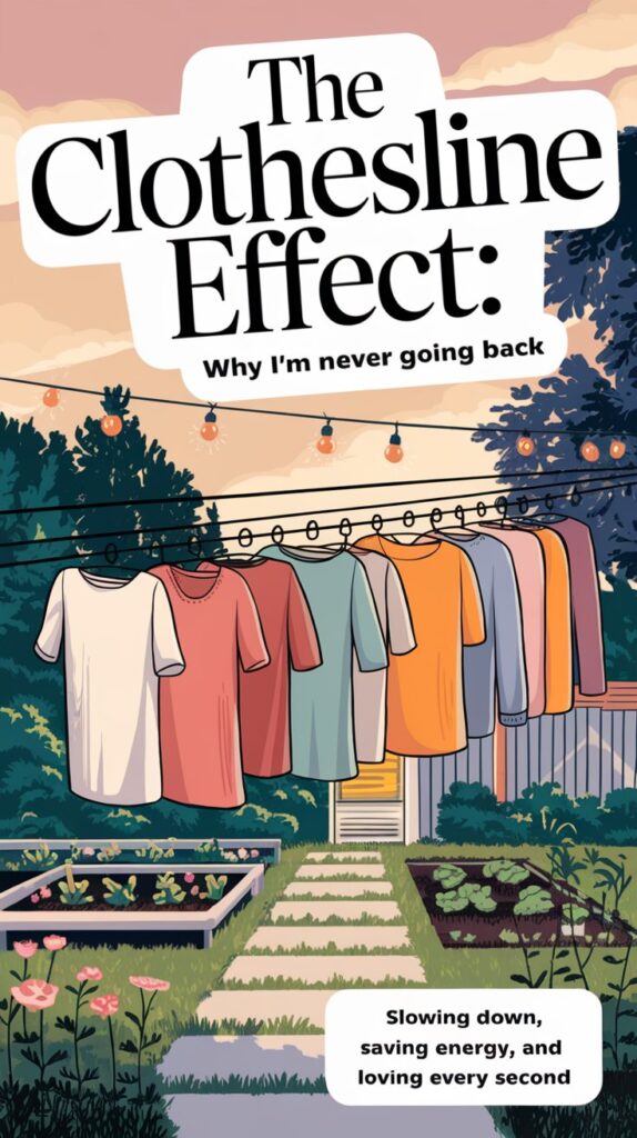 clothesline installation T-shirts and linens hang on an outdoor clothesline in a garden; text reads “The Clothesline Effect.”