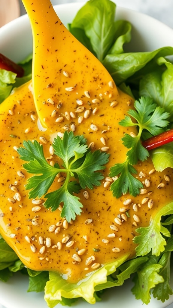 A creamy sunflower seed and cilantro dressing, ideal for salads.