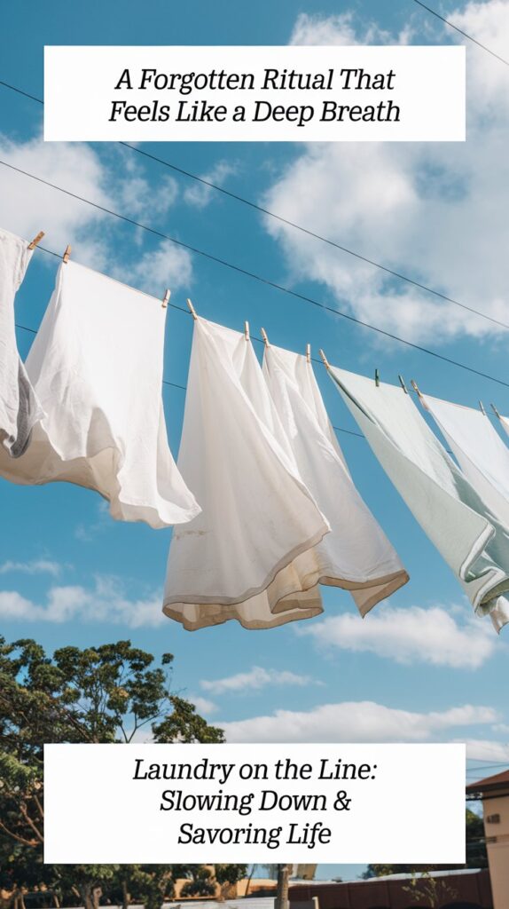 White linens sway in the breeze, embodying The Art of Hanging Clothes on a Lineโslow down and savor lifeโs simple joys.