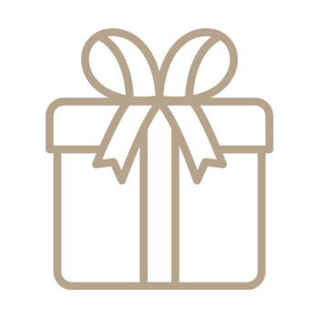 Simple line drawing of a gift box with a ribbon and bow on top, shown on a light background.