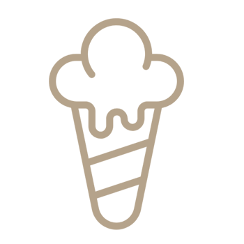 Simple outline of an ice cream cone with a scoop on top and two diagonal lines on the cone.