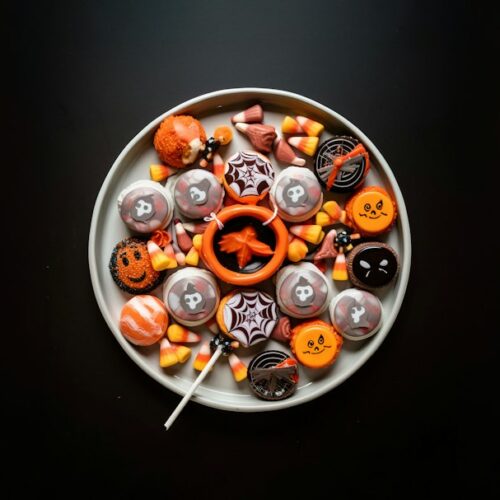 Halloween pretzel treats on a festive plate