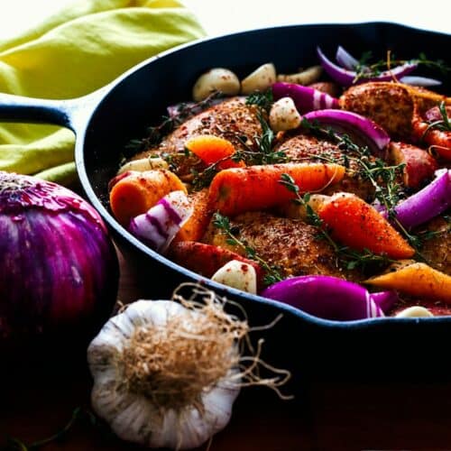 Lemon herb chicken drumsticks with carrots