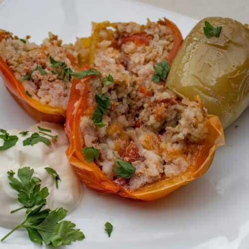 Turkey and rice stuffed bell peppers